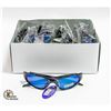 12 PAIRS OF BLACK WITH BLUE LENS SPORT SUNGLASSES