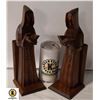 HAND CARVED SOLID WOOD FOLK ART BOOK ENDS