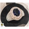 Image 1 : STAMPED .925 OVAL SHAPED BLUE CENTER RING