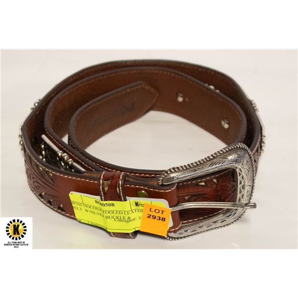 MENS NOCONA TOOLED LEATHER BELT  W/SILVER BUCKLE &