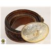 Image 1 : MENS TOOLED LEATHER BELT W/ MONTANA SILVERSMITHS