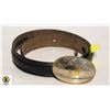 Image 1 : MENS TOOLED LEATHER BELT W/ MONTANA SILVERSMITHS