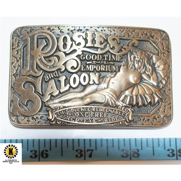BRASS BELT BUCKLE "ROSIES" GOOD TIMES EMPORIUM