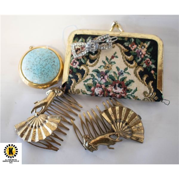 VINTAGE TAPESTRY SEWING KIT, COMPACT, HAND HAIR