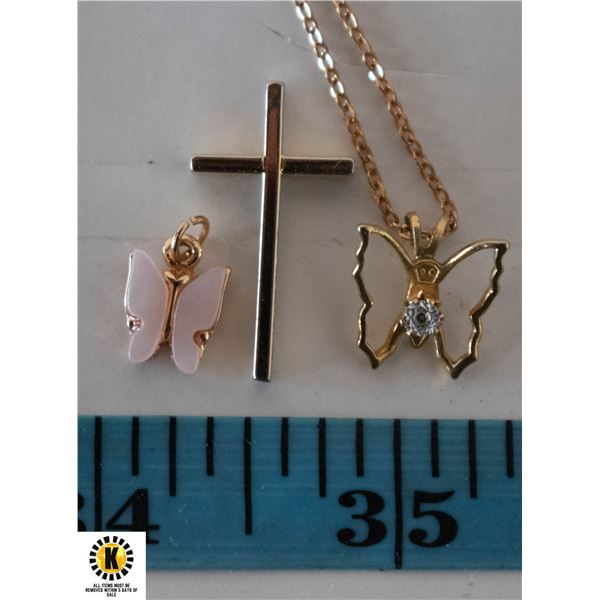 ESTATE BUTTERFLY CHARMS, NECKLACES, & CROSS