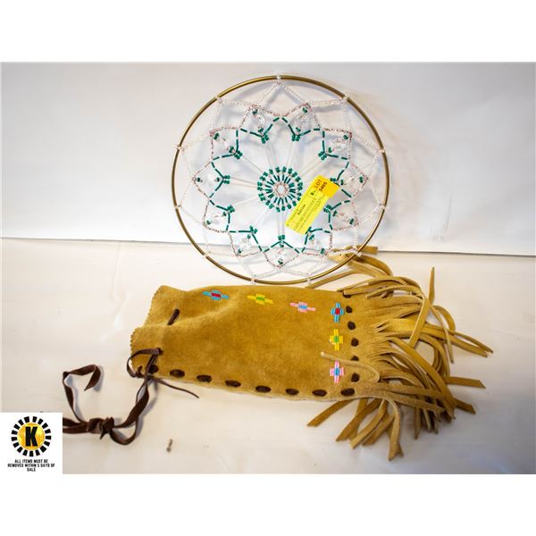 BEADED DREAM CATCHER & LEATHER BEADED POUCH BAG