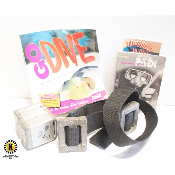 SCUBA WEIGHT BELT WITH WEIGHTS & SCUBA BOOKS