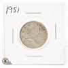 Image 1 : 1951 SILVER CANADA 25 CENTS COIN
