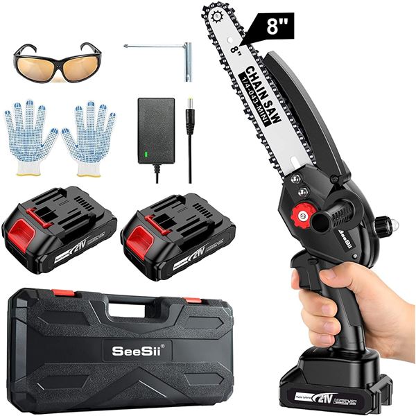 NEW SEESII 8" CORDLESS MINI CHAINSAW KIT WITH CASE