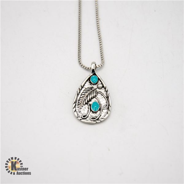 NEW .925 SILVER PENDANT NECKLACE WITH BLUE INLAY