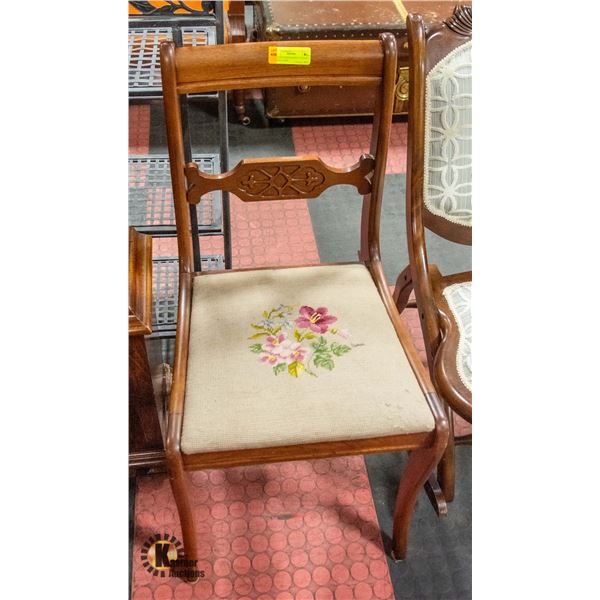 VINTAGE NEEDLEPOINT CUSHION DINING CHAIR