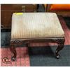Image 1 : SMALL WOOD CARVED UPHOLSTERED STOOL