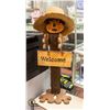 Image 1 : WOODEN MONKEY WELCOME SIGN WITH STRAW HAT