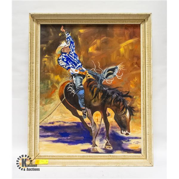 OIL PAINTING OF RODEO COWBOY 26" X 32"