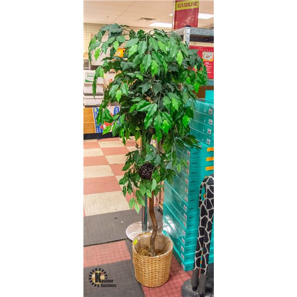 LARGE FAUX POTTED PLANT - BASKET HAS IMPERFECTIONS