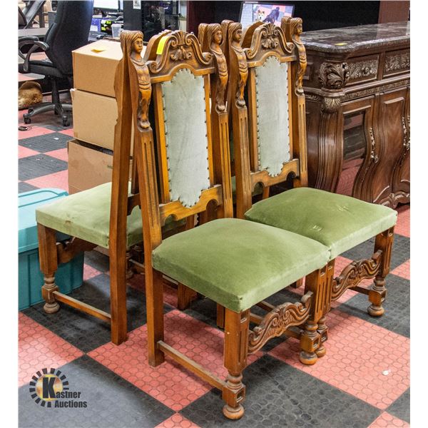 SET OF 4 VINTAGE WOOD CARVED SIDECHAIRS
