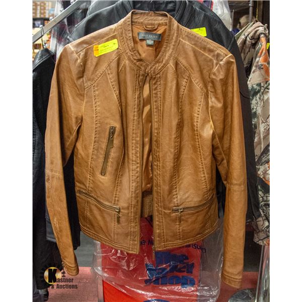 NEW LADIES BROWN FAUX LEATHER JACKET SIZE M
