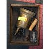 Image 1 : ANTIQUE BLOW TORCH, MORSE CODE, WOOD CRATE-ESTATE