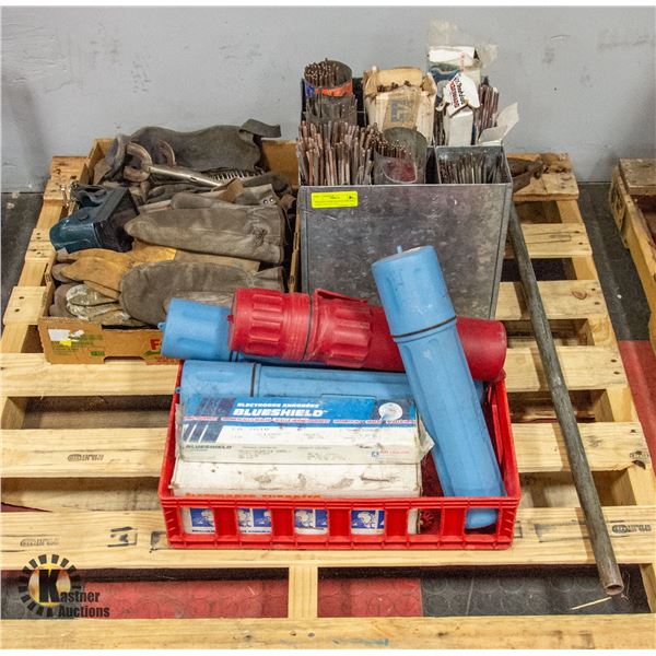 WELDING RODS GLOVES AND MISC LARGE PALLET LOT