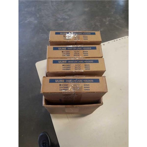 4 BOXES OF NEW ULINE RETAIL SNAP ON LABEL HOLDERS