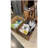 Image 1 : 2 BOXES OF SHOWER HEADS, PLASTIC SPOONS AND MORE