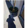 Image 2 : 2 GARBAGE CANS WITH BROOMS, DUST PAN AND MOP