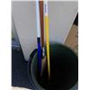 Image 3 : 2 GARBAGE CANS WITH BROOMS, DUST PAN AND MOP