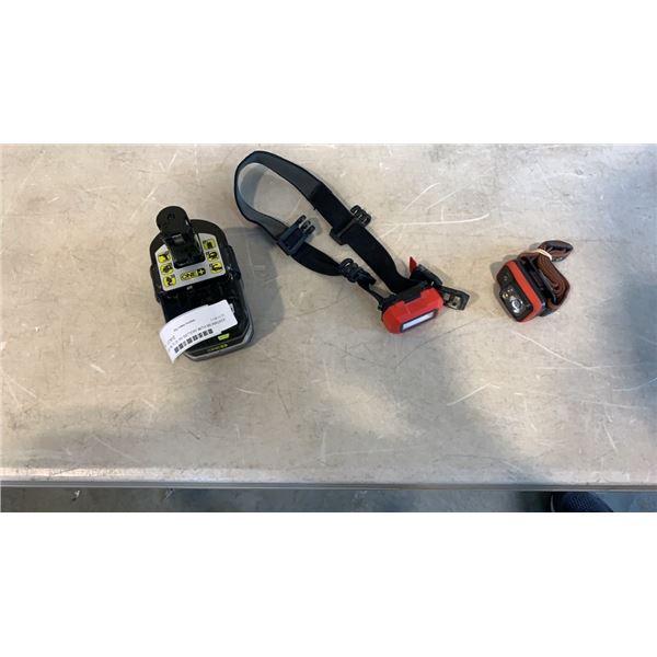 RYOBI ONE PLUS 18V BATTERY WITH MILWAUKEE AND DIAMOND HEADLIGHTS