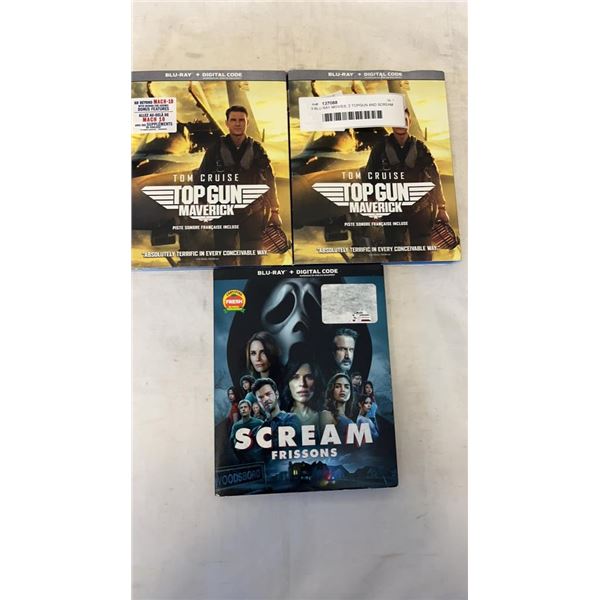 3 BLU RAY MOVIES, 2 TOPGUN AND SCREAM