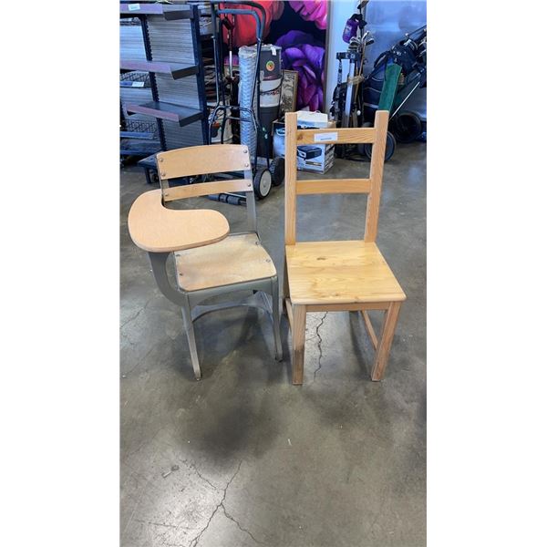 VINTAGE SCHOOL DESK AND WOODEN LADDERBACK CHAIR