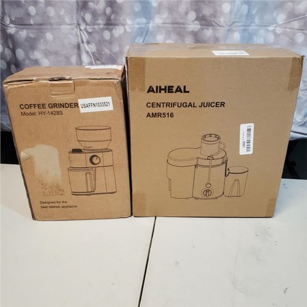 AS NEW AIHEAL JUICER AND GOFFEE GRINDER BOTH TESTED AND WORKING