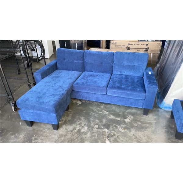 ATHENA CHAISE DARK BLUE LOUNGE SECTIONAL DAMAGE TO LEFT ARM FRAME - RETAIL $999