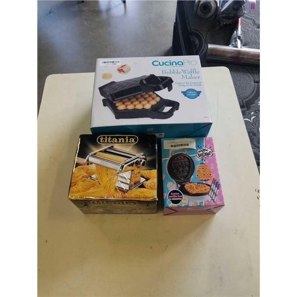 CUCINA PRO BUBBLE MAKER, EASTER EGG MINI WAFFLE MAKER, AND TITANIA PASTA MAKER