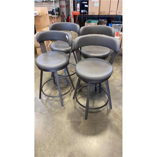 4 GREY LEATHER SWIVEL BAR CHAIRS