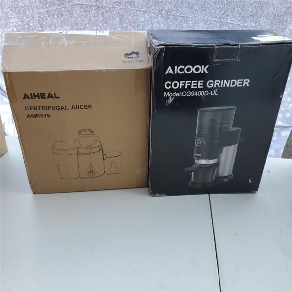 AS NEW AIHEAL CENTRIFUGAL JUICER AND AICOOK COFFEE GRINDER BOTH TESTED AND WORKING