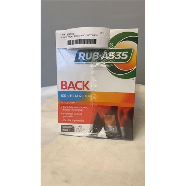 6 NEW PACKS RUB-A535 ICY/HOT BACK RELIEF PADS - TOTAL RETAIL $89, EACH PACK CONTAINES 4 LARGE PADS