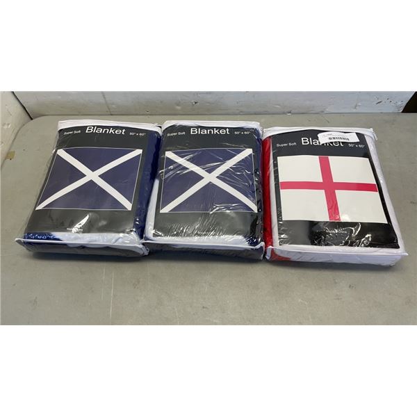 3 NEW FLAG SINGLE SIZE FLEECE BLANKETS