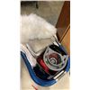 Image 2 : BASKET OF SHEEPSKIN RUG, 2 BED CANOPIES MOP  BUCKET AND MORE