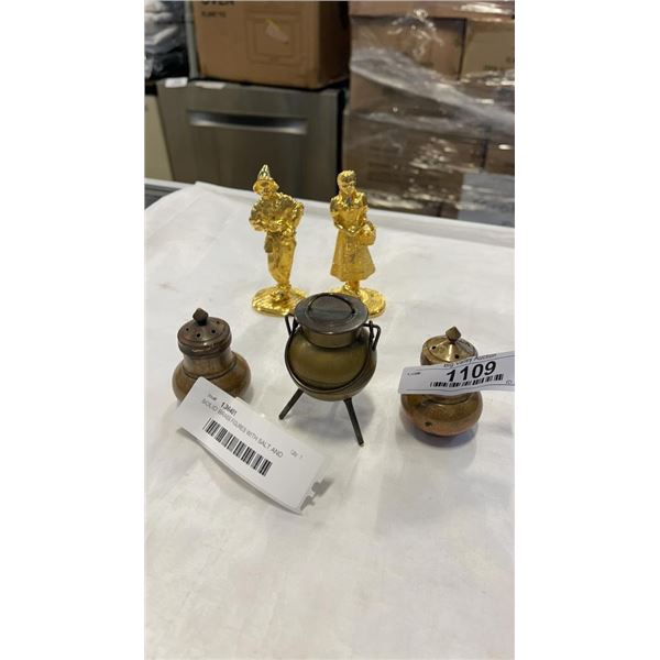 SOLID BRASS FIGURES WITH SALT AND PEPPER COLLECTIBLES