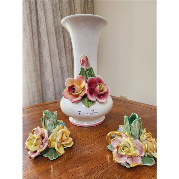 Capodmonte Candle Holders & Vase