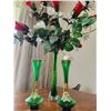 Image 1 : Venetian Glass Green Flower Vases 14T
