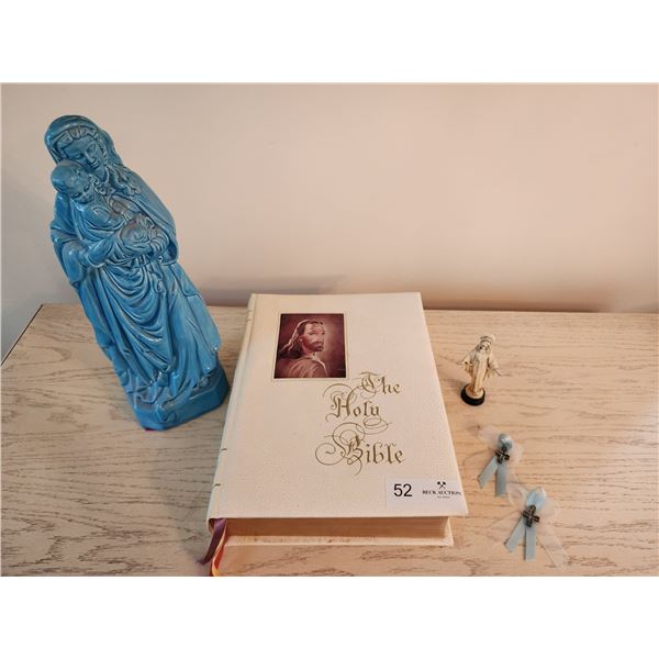Illustrated Bible WIth Mary Statue 13T
