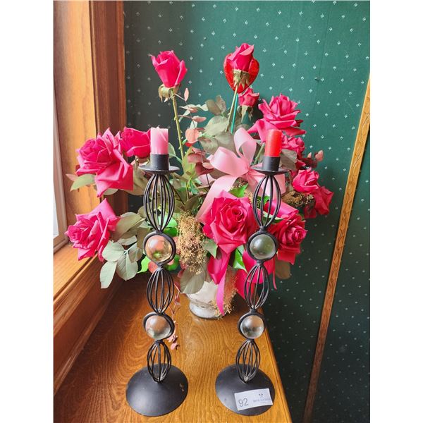 Silk Flower Arrangement and Decorative Candle Holders