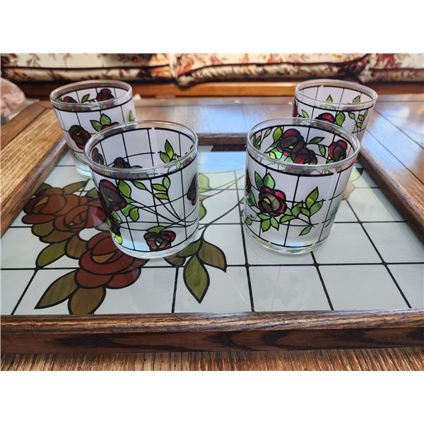 Frosted  Cutler Glass 10 Cocktail & Tray Collection