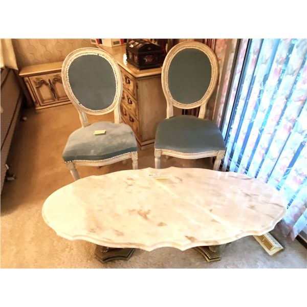 Two Parlour Chairs - Marble Coffee Table