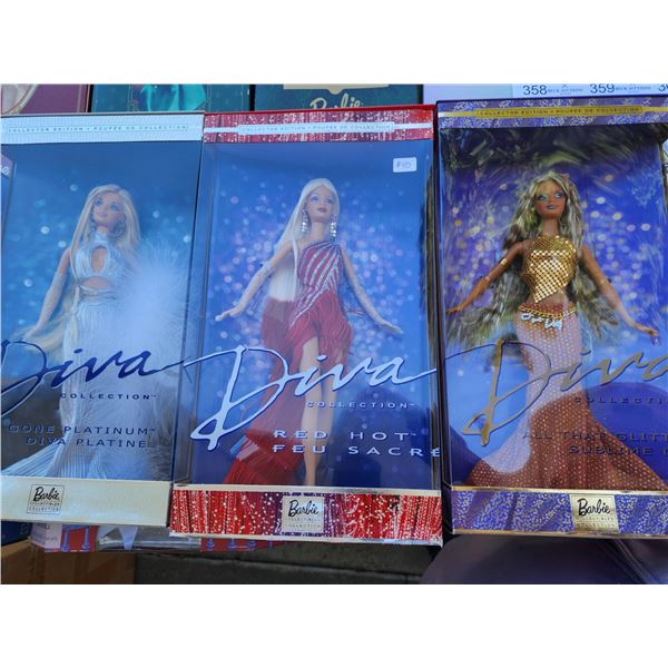 Set of 3 Diva Collection Barbies Gone Platinum, Red Hot, All That Glitters