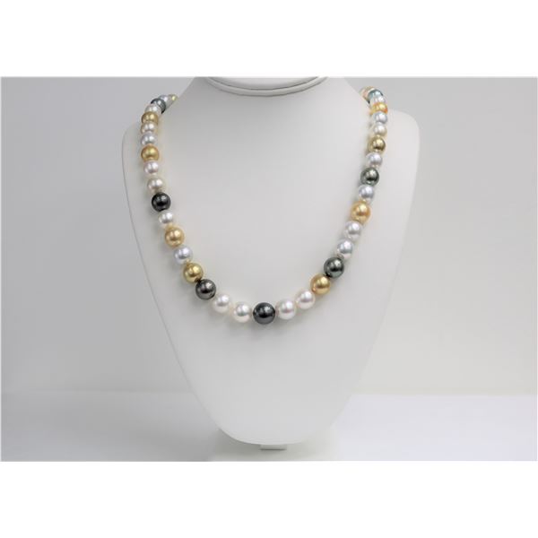 10-12mm Golden South Sea and Tahitian Multi Color Round Necklace with Gold Clasp