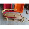 Image 6 : 2 Plastic Pelican Sled/ Short Toboggan , Wooden Kids Sleigh with Back + Side Rails