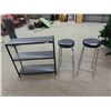 Image 1 : 2 Bar Stools + Metal Shelf 9" x 29" x 30" 