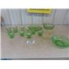 Image 1 : Assorted Green Depression Glass ( uranium?) ; Cups, Ice Cream Cups, Bowl, Platter,